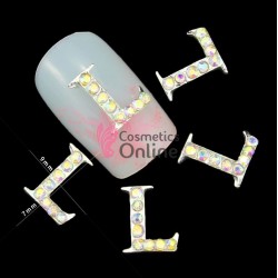 Decoratiuni 3D Metalice 225 Argintii cu Strasuri litera L 